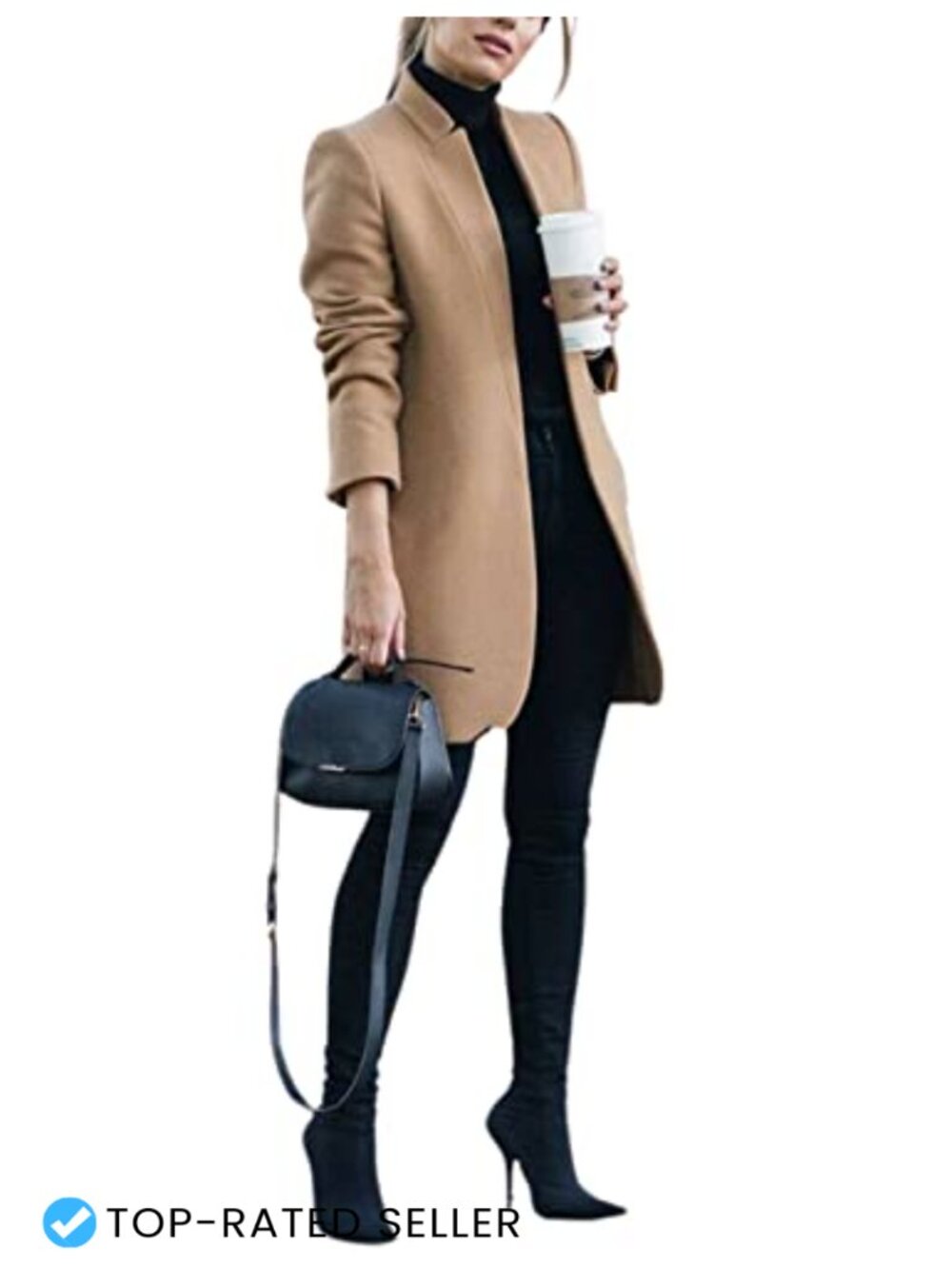 Wool Blend Pea Coat Stand Collar Mid Long Warm Winter Women's